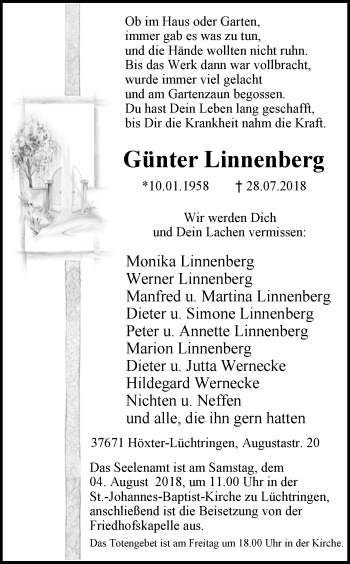 Traueranzeige von Günter Linnenberg von Westfalen-Blatt