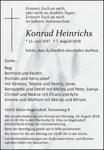 Traueranzeige von Konrad Heinrichs von Westfalen-Blatt