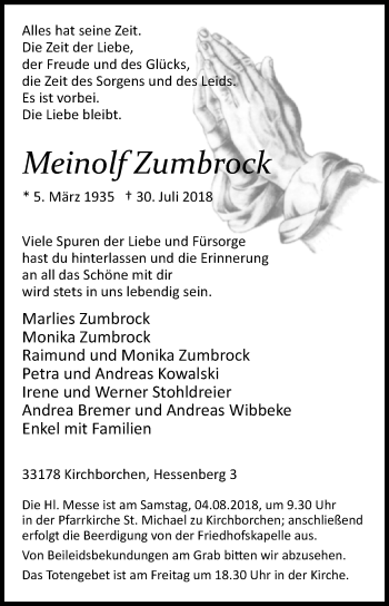 Traueranzeige von Meinolf Zumbrock von Westfalen-Blatt