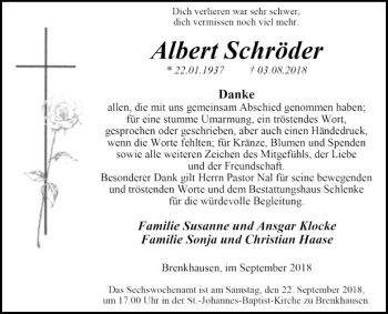 Traueranzeige von Albert Schröder von Westfalen-Blatt