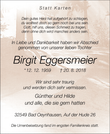 Traueranzeige von Birgit Eggersmeier von Westfalen-Blatt