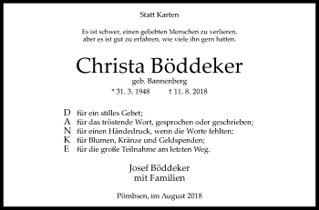 Traueranzeige von Christa Böddeker von Westfalen-Blatt