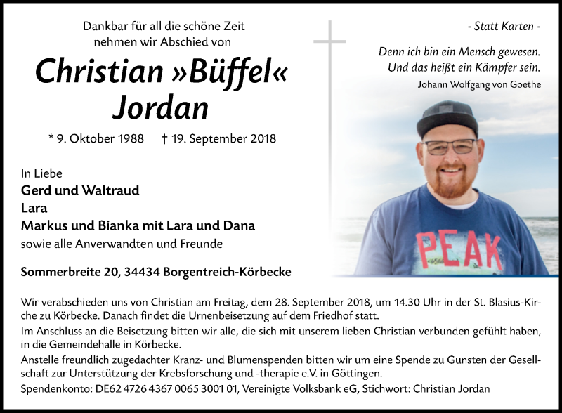  Traueranzeige für Christian Jordan vom 22.09.2018 aus Westfalen-Blatt