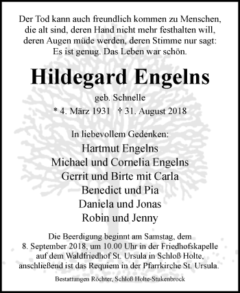 Traueranzeige von Hildegard Engelns von Westfalen-Blatt