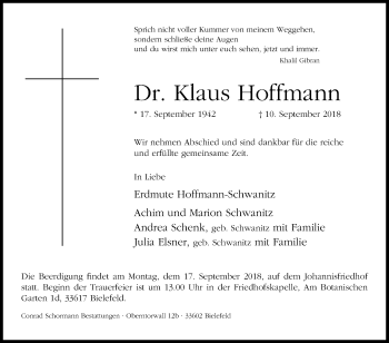 Traueranzeige von Klaus Hoffmann von Westfalen-Blatt