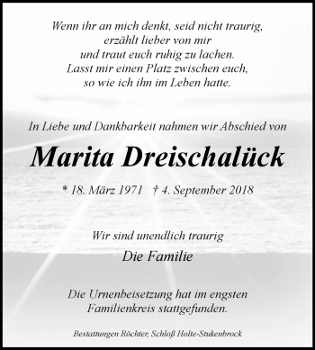 Traueranzeige von Marita Dreischalück von Westfalen-Blatt