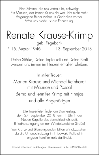 Traueranzeige von Renate Krause-Krimp von Westfalen-Blatt