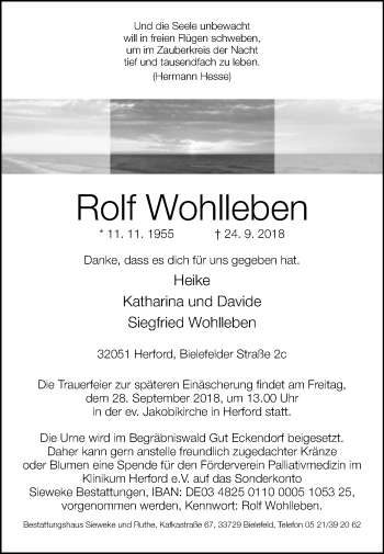 Traueranzeige von Rolf Wohlleben von Westfalen-Blatt