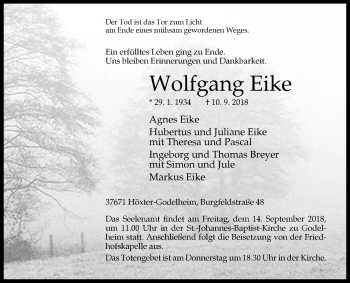 Traueranzeige von Wolfgang Eike von Westfalen-Blatt