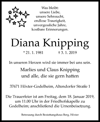 Traueranzeige von Diana Knipping von Westfalen-Blatt