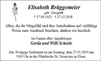 Traueranzeige von Elisabeth Brüggemeier von Westfalen-Blatt