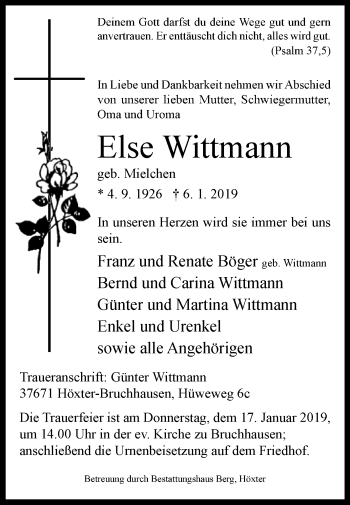 Traueranzeige von Else Wittmann von Westfalen-Blatt