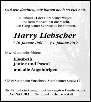 Traueranzeige von Harry Liebscher von Westfalen-Blatt