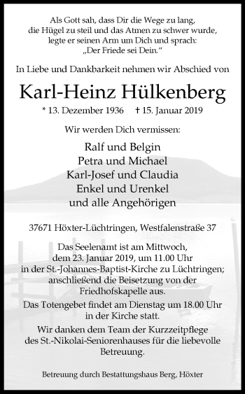 Traueranzeige von Karl-Heinz Hülkenberg von Westfalen-Blatt