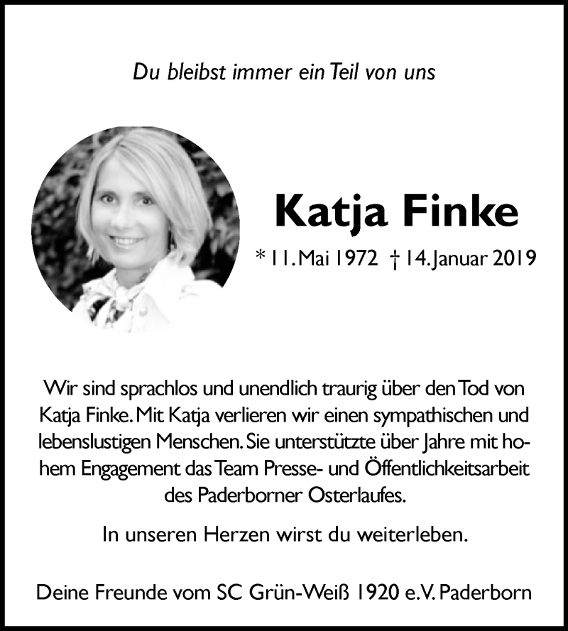  Traueranzeige für Katja Finke vom 28.01.2019 aus Westfalen-Blatt