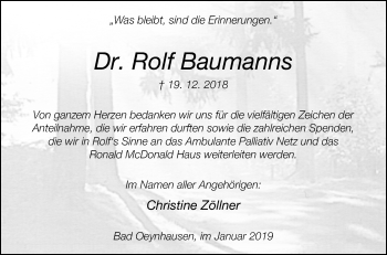 Traueranzeige von Rolf Baumanns von Westfalen-Blatt