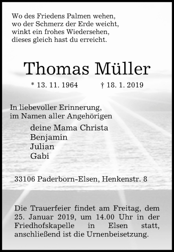 Traueranzeige von Thomas Müller von Westfalen-Blatt