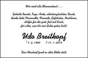 Traueranzeige von Udo Breitkopf von Westfalen-Blatt