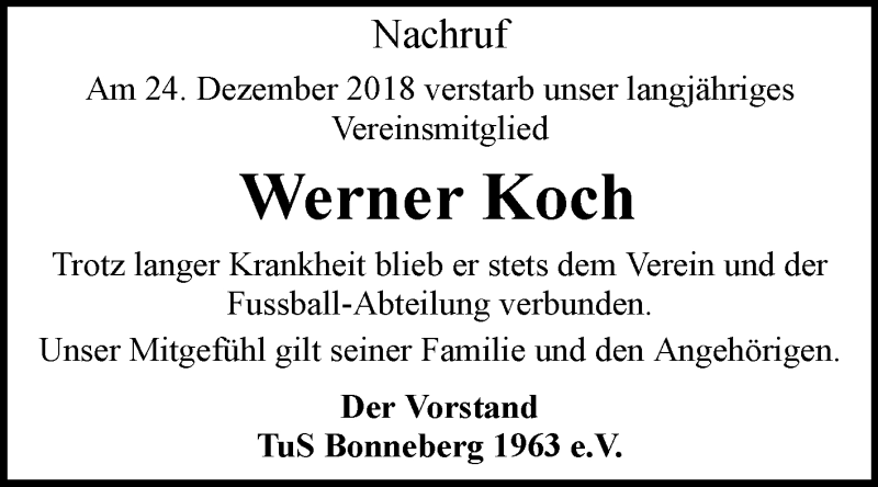  Traueranzeige für Werner Koch vom 05.01.2019 aus Westfalen-Blatt
