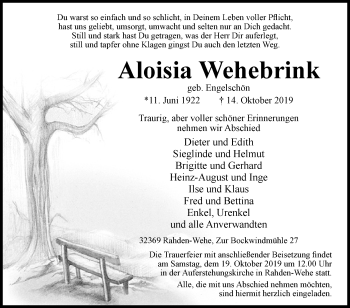 Traueranzeige von Aloisia Wehebrink von Westfalen-Blatt