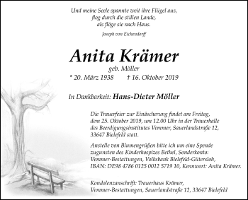 Traueranzeige von Anita Krämer von Westfalen-Blatt