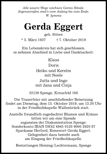 Traueranzeige von Gerda Eggert von Westfalen-Blatt