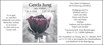 Traueranzeige von Gerda Jung von Westfalen-Blatt