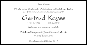 Traueranzeige von Gertrud Kayss von Westfalen-Blatt