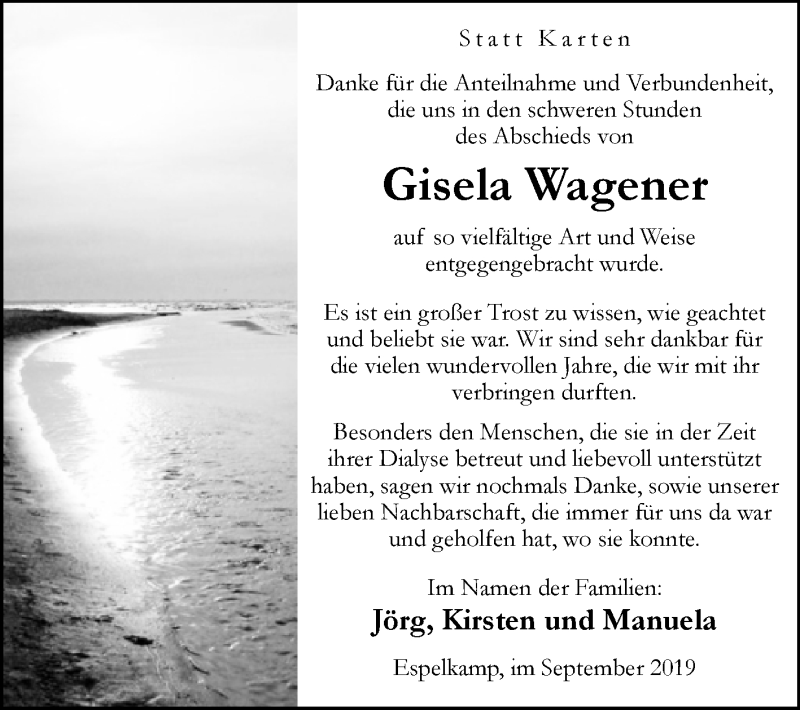  Traueranzeige für Gisela Wagener vom 05.10.2019 aus Westfalen-Blatt