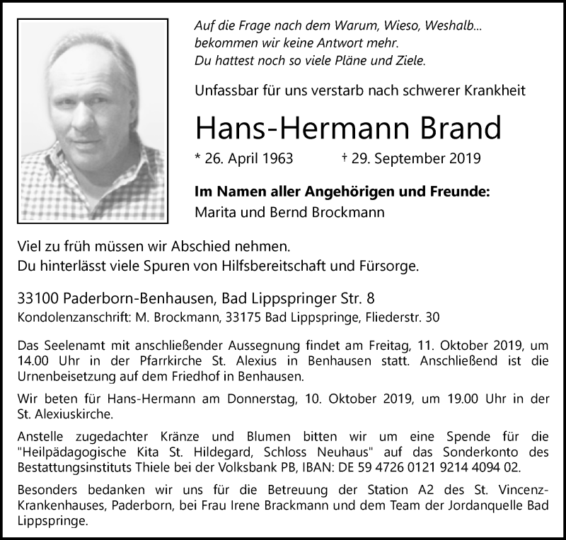  Traueranzeige für Hans-Hermann Brand vom 05.10.2019 aus Westfalen-Blatt