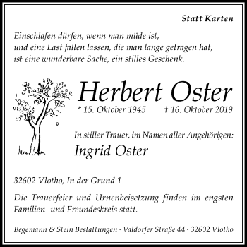 Traueranzeige von Herbert Oster von Westfalen-Blatt