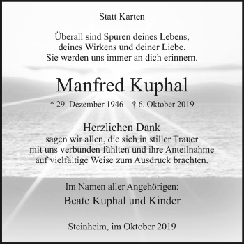 Traueranzeige von Manfred Kuphal von Westfalen-Blatt