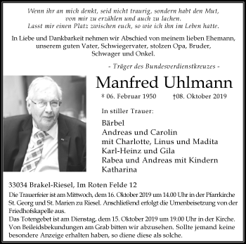 Traueranzeige von Manfred Uhlmann von Westfalen-Blatt