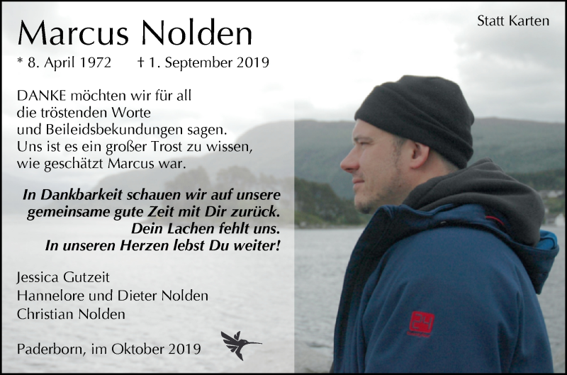  Traueranzeige für Marcus Nolden vom 05.10.2019 aus Westfalen-Blatt