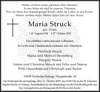 Traueranzeige von Maria Struck von Westfalen-Blatt