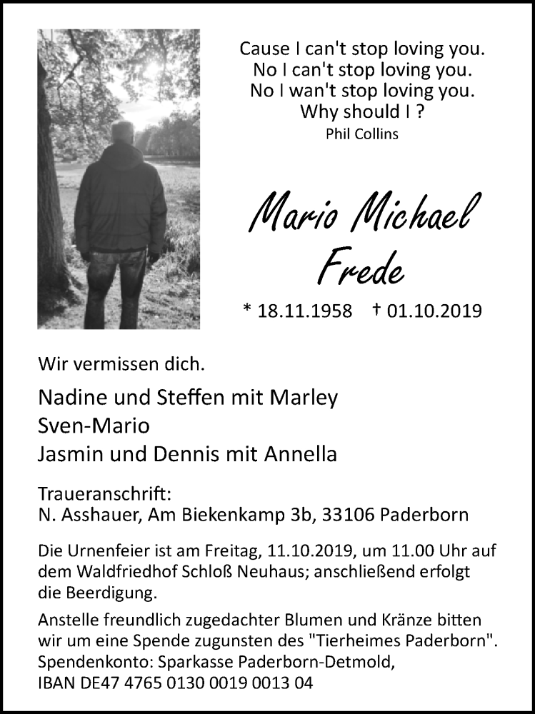  Traueranzeige für Mario Michael Frede vom 05.10.2019 aus Westfalen-Blatt