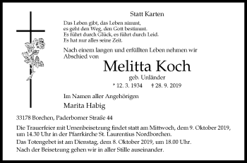 Traueranzeige von Melitta Koch von Westfalen-Blatt