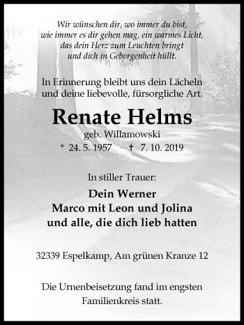 Traueranzeige von Renate Helms von Westfalen-Blatt