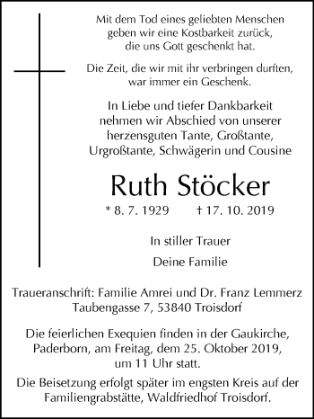 Traueranzeige von Ruth Stöcker von Westfalen-Blatt
