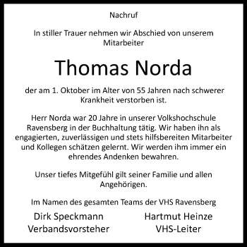 Traueranzeige von Thomas Norda von Westfalen-Blatt
