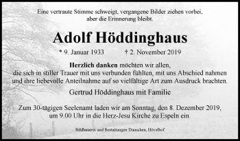 Traueranzeige von Adolf Höddinghaus von Westfalen-Blatt