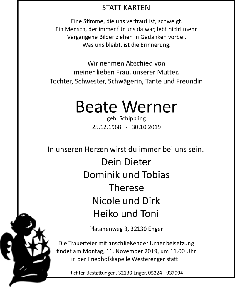 Højttaler tennis samfund Traueranzeigen von Beate Werner | www.westfalen-blatt.de