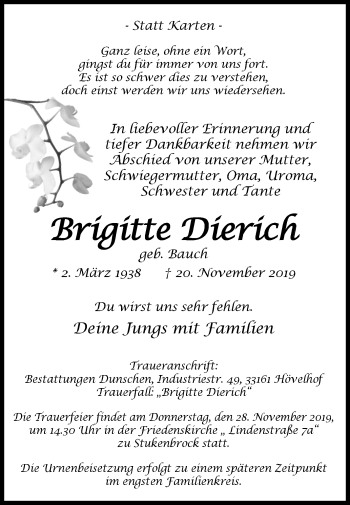 Traueranzeige von Brigitte Dierich von Westfalen-Blatt