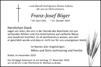 Traueranzeige von Franz-Josef Böger von Westfalen-Blatt