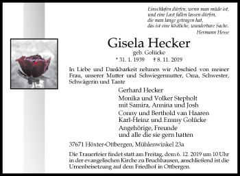 Traueranzeige von Gisela Hecker von Westfalen-Blatt