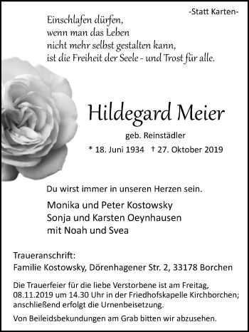 Traueranzeige von Hildegard Meier von Westfalen-Blatt