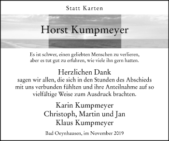 Traueranzeige von Horst Kumpmeyer von Westfalen-Blatt