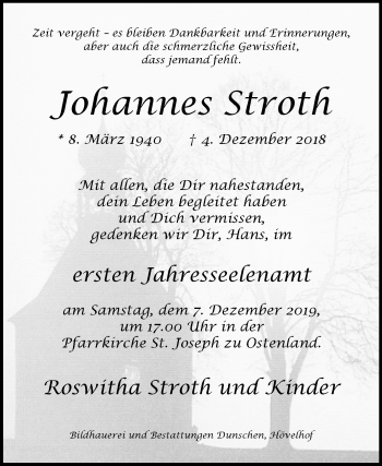 Traueranzeige von Johannes Stroth von Westfalen-Blatt