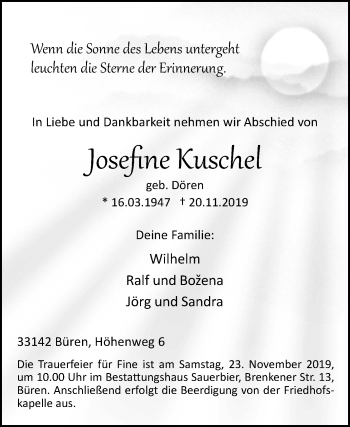 Traueranzeige von Josefine Kuschel von Westfalen-Blatt
