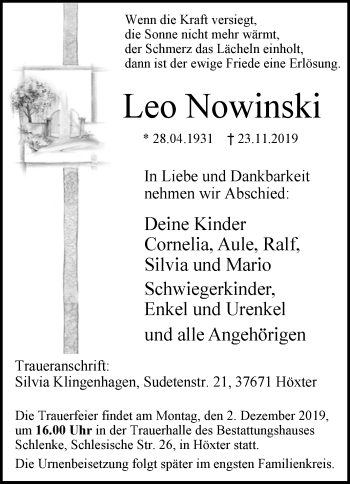 Traueranzeige von Leo Nowinski von Westfalen-Blatt
